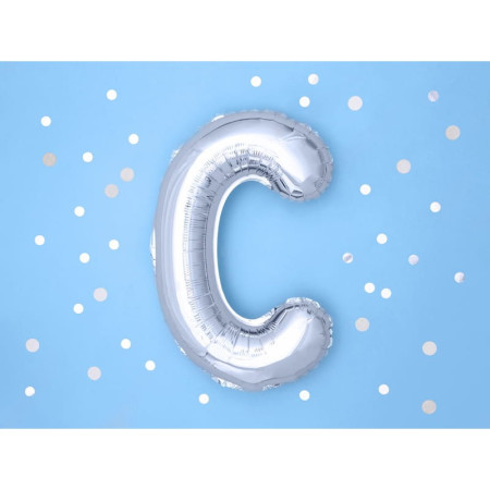 Balon Folie Metalizata Litera C, Cyrax, 80 cm, Umflati cu Heliu sau Aer, Ambalaj Individual, Pai inclus, Argintiu