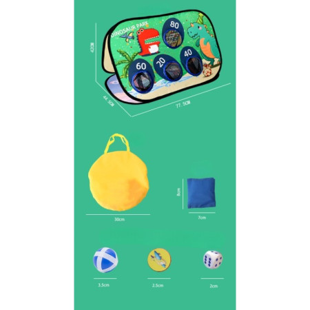 Joc pentru Copii, Cyrax, Aruncarea Sacilor cu Nisip, Sageti, 8 Mingi, 4 Saci, Geanta Portabila, Interactiv, Model Dinozauri, 77.5x44.5x42 cm, Multicolor