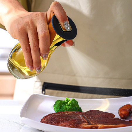 Sticla de ulei cu Pulverizator, Cyrax, Sticla pentru Lichide de Bucatarie, Otet, Sos, 16.7 x 5.2 cm, Volum 200 ml, Gold