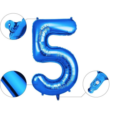 Balon din Folie Cyrax, Cifra 5, 81 cm, Pentru Aer sau Heliu, Bulk, Albastru