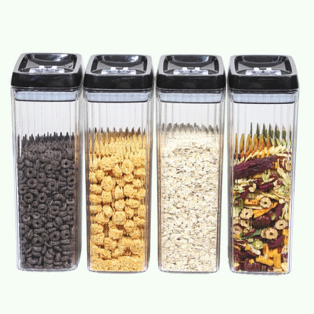 Set 4 Recipiente din Plastic, Cyrax, pentru Alimente/Obiecte, Inchidere Ermetica, Textura Ondulata, 4 x 3.3 l, Transparent