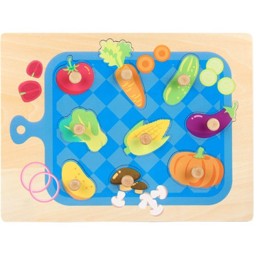 Puzzle Montessori din Lemn pentru Copii, Cyrax, 3D, 0-3 Ani, Model Legume, Educativ, Intuitiv, Creativ, 9 Piese, 30x22.5x0.8 cm, Multicolor