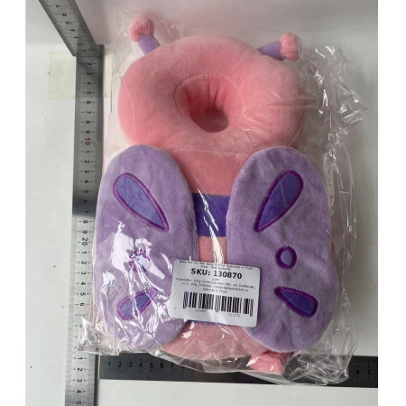 Perna tip Rucsac pentru Protectia Capului,  Tetiera tip Fluturas de Plus, pentru Bebelusi, 33x6x19 cm, Roz