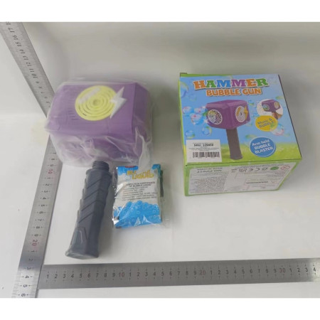 Jucarie Interactiva pentru Baloane de Sapun, Cyrax, Sunete si Lumini, Model Ciocan, cu 8 Orificii, 13.5 x 10 x 12 cm, Mov