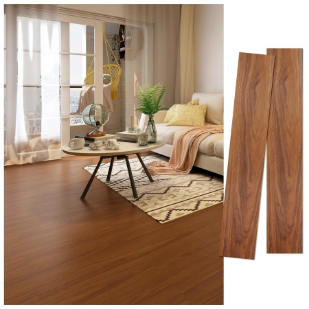 Set 36 Placi Autoadezive pentru Pardoseala,  din PVC, Impermeabil, Ignifug, Usor de Curatat, Dimensiune Placa 91.44 x 15.24 cm, Grosime 1.5 mm, Acoperire 5 m2, Model 8, Caramiziu