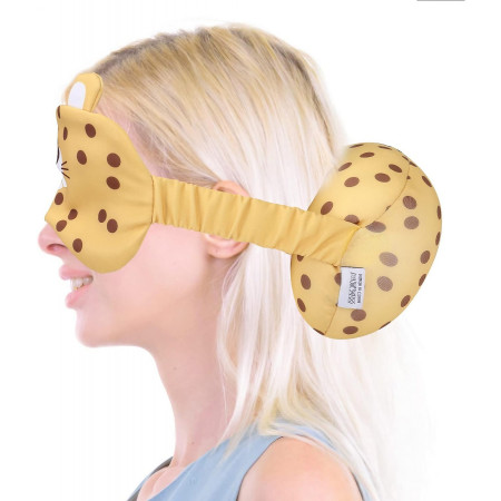 Masca de dormit, Cyrax, 2 in 1, cu Tetiera, din Particule de Spuma si Bumbac, Model Leopard ,Portocaliu