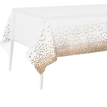 Fata de Masa, Cyrax, din PEVA, Imprimeu Buline, 137 x 274 cm, Impermeabila, Fara Pete, Curatare Rapida, Maro