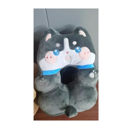 Perna din Spuma,  pentru Birou, Calatorii, Model Husky, Lavabila, Umplutura de Bumbac, Spatiu Cap in Forma de 8, 30x35x30 cm, Gri