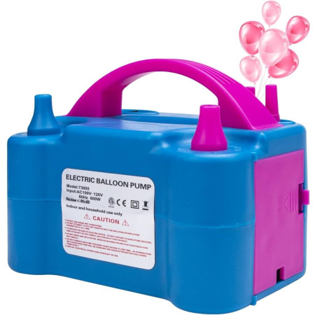 Cyrax Pompa Electrica Pentru Umflat Baloane, 600 W, Doua Capete de Umflat, din Plastic, 19.5 x 14 x 13 cm, Albastru/Roz