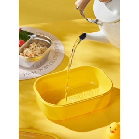 Cutie pentru Pranz sau Gustari, Cyrax, cu Doua Compartimente, Model Ratusca, pentru Copii si Adulti, Etansare, PP, Perfect pentru Scoala si Birou, 1000 mL, 22.5x14.5x8 cm, Galben