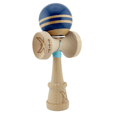 Kendama X Originala RAINBOW, Profesionala, Cyrax, Cupe Mari KING SIZE V3, Super Sticky, Gaura in Baza, Rulment Metalic, din lemn 18 cm, Ata 55 cm, Albastru/Maro