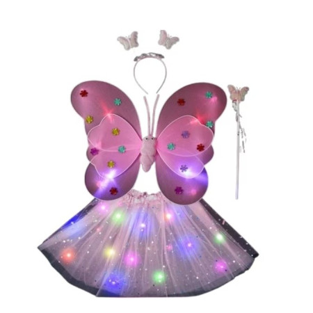 Costum Fluturas cu Aripi Modelabile Luminoase pentru Copii, Cyrax, Fusta din Tul cu Lumini, Bagheta si Bentita, 4 piese, Pentru Halloween, Roleplay, Craciun, Carnaval, Paste, Ziua Copilului, Bumbac/Poliester, Marime universala, Curcubeu