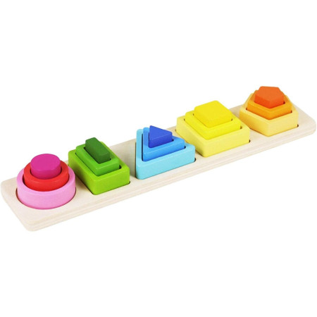 Jucarie Montessori din Lemn, Cyrax, Tip Puzzle, cu 5 Forme Asimetrice, 15 Piese, Educativa, Interactiva, Creativa, Model Forme Geometrice, Materiale Non Toxice, +2 Ani, 29x6.5 cm, Multicolor
