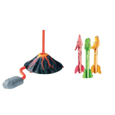 Jucarie pentru Copii, Cyrax, Lansator de Rachete cu Piciorul, un Singur Lansator, 3 Rachete Donozauri cu Lumini, 30 cm Inaltime, Model Vulcan, Multicolor