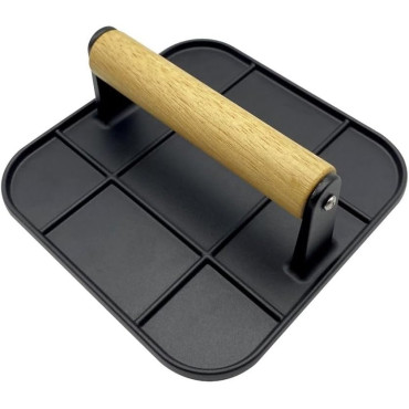 Presa Manuala pentru Carne, Cyrax, din Aliaj de Aluminiu, Maner din Lemn, Presa pentru Burgeri, Usor de Curatat si Folosit, Patrata, 16x16x6 cm, Neagra