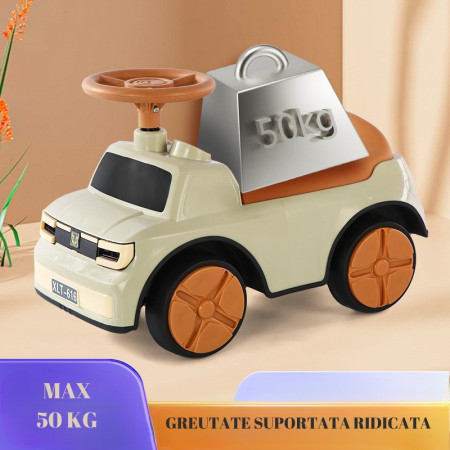Masinuta Ride-On Cyrax, cu Sistem Anti-Rasturnare, Sistem de Lumini si Muzica, Cutie de Depozitare, 1-6 Ani, 58 x 28 x 37 cm, Maro