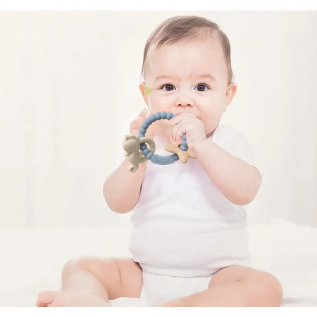 Jucarie Dentitie Bebelusi, Cyrax, Tip Bratara, Model Calut si Stea de Mare, + 3 luni, din Silicon, fara BPA, 8.1 x 8.1 x 1.2 cm, Albastru