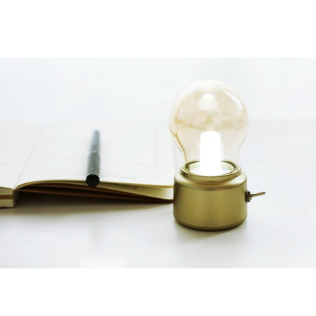 Lampa LED Decorativa sub forma de Bulb, Retro pentru interior, Bej/ Transparent, 5 V, 500 mA, ABS, Lumina Calda, Incarcare USB, Autonimie 12 Ore, Comutator Metalic,  11x7x6 cm