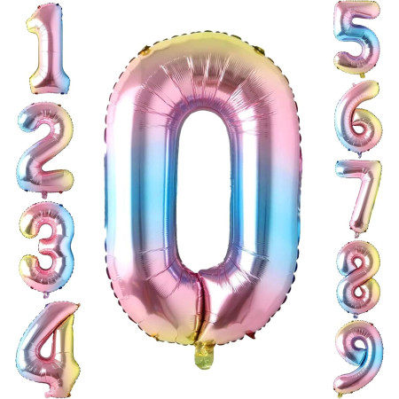 Balon din Folie Metalizata Cyrax, Figurina Cifra, Tema Aniversare 40 cm, Ambalaj Individual, Pai inclus, Umflare cu Aer sau Heliu, Multicolor, Cifra 0