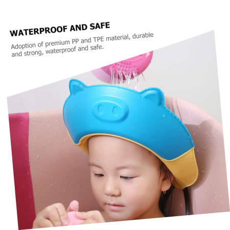 Cyrax Viziera de Protectie Baie Pentru Copii, Fippy, Model Purcelus, Dimensiune ajustabila, Durabil, Usor de curatat, Impotriva Samponului, pentru Ochi si Urechi, TPE+PP, 23x23 cm, Albastru