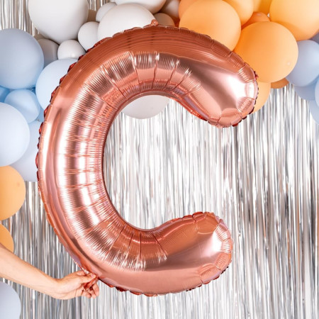 Balon Folie Metalizata Litera C, Cyrax, 100 cm, Umflati cu Heliu sau Aer, Ambalaj Individual, Pai inclus, Rose Gold