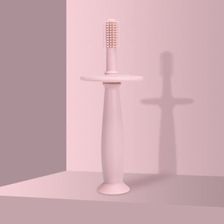 Periuta de Dinti din Silicon pentru Bebelusi, Cyrax, fara BPA, 360 Grade, Bariera Anti-Inghitire, Maner Ergonomic, 12.5 x 15 cm, Roz