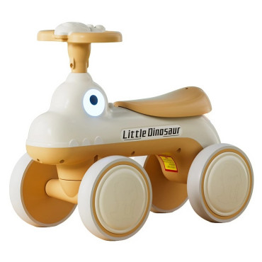 Bicicleta Pentru Copii, Cyrax, Fara Pedale, Cu Patru Roti, Din Plastic Rezistent, Fara BPA, Cu Muzica Si Lumini, Model Dinozaur, 50x27x40 Cm, Galben-Mustar