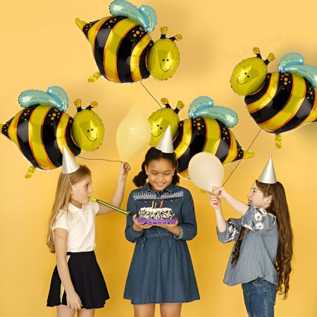 Balon din Folie Metalizata, Cyrax, Mini Figurine, Model Albinuță, 36x42cm, Ambalaj Individual, Pai Inclus, Umflare cu Aer sau Heliu, Multicolor