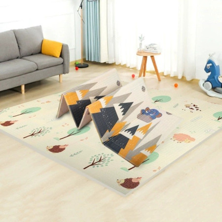 Covoras pentru Copii, Cyrax, cu 2 Fete, Model Padure/Elefanti, din XPE+PE, Impermeabil, Antiderapant, Protectie Termica, +3 Luni, Pliabil, 150 x 200 x 1.5 cm, Multicolor