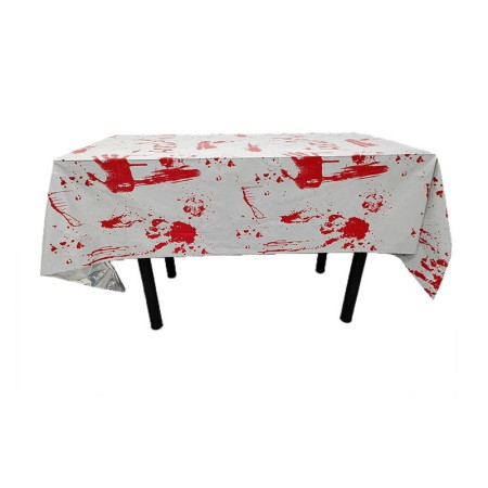 Fata de Masa, Cyrax, din Folie, Imprimeu Halloween - Help Me, 137 x 183 cm, Alb/Rosu