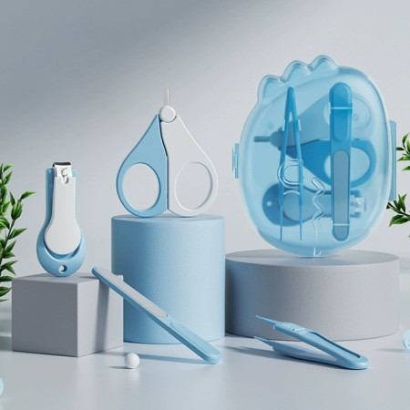 Set 4in1 de Ingrijire Unghii pentru Bebelusi, Cyrax, Cutie de Depozitare Dinozaur Transparent, 0-6 Ani, 11.5 x 9 x 3 cm, Albastru