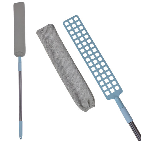 Pamatuf pentru Curatat Praful,  Model Slim pentru Zone Greu Accesibile, Maner Extensibil, Laveta Microfibra Inclusa, Usor de Curatat, Albastru Gri