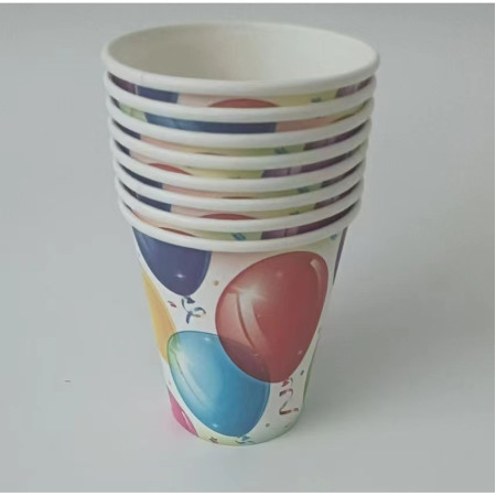 Set 10 Pahare, Cyrax, Imprimeu cu Baloane, din Carton, 250 ml, 7.5 x 8.5 x 5.2 cm, Multicolor