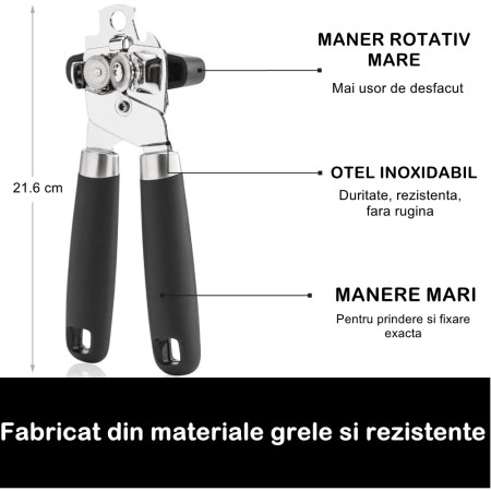 Desfacator de conserve multifunctional Cyrax, Otel inoxidabil, Maner antialunecare, ergonomic, rezistent la rugina, usor de utilizat, 21.6 x 6 cm, argintiu