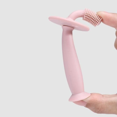 Periuta de Dinti din Silicon pentru Bebelusi, Cyrax, fara BPA, 360 Grade, Bariera Anti-Inghitire, Maner Ergonomic, 12.5 x 15 cm, Roz