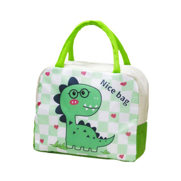 Geanta Termoizolanta pentru Copii, Cyrax, 23x13x19 cm, Model Imprimeu Dinozaur, din Folie de Aluminiu si Panza Oxford, Verde
