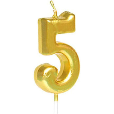 Lumanare de Tort, Cyrax, Model Cifra 5, Party, 4.5 x 2.5 cm, din Parafina, Auriu