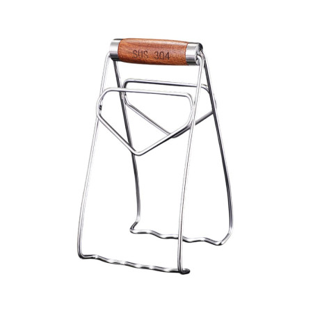 Clema pentru Boluri, Cyrax, Anti-Alunecare, din Otel Inoxidabil, Extindere, pentru Oale, Tigai, de Uz Casnic, Rezistent la Temperaturi Inalte, 19.5x9.8x8 cm, Maner Maro, Gri