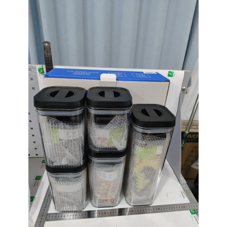 Cutii de Depozitare Alimente, Cyrax, Set din 10 Cutii de tip Container, Recipiente pentru Cereale in Bucatarie,  Transparente cu Capac Negru