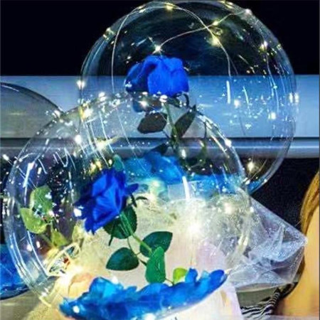 Buchet Decorativ, Cyrax, Trandafir in Balon cu Lumini Led, Diametru 35 cm, 2 x Baterii AA (neincluse), Albastru/Alb