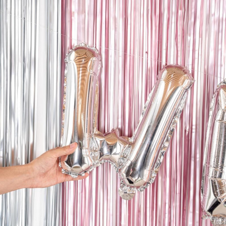 Balon Folie Metalizata Litera W, Cyrax, 40 cm, Umflati cu Heliu sau Aer, Ambalaj Individual, Pai inclus, Argintiu