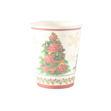 Set 10 Pahare, Cyrax, Imprimeu Brad de Craciun, din Carton, 250 - 300 ml, 7.5 x 8.4 x 5.3 cm, Multicolor