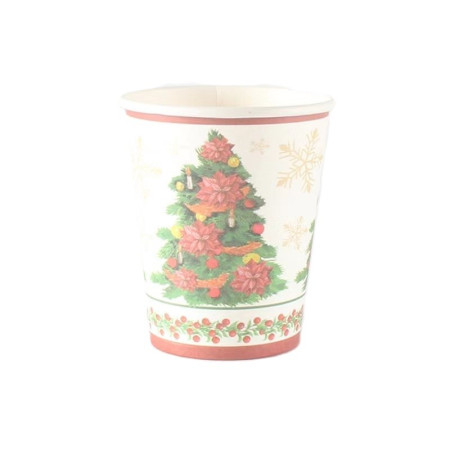 Set 10 Pahare, Cyrax, Imprimeu Brad de Craciun, din Carton, 250 - 300 ml, 7.5 x 8.4 x 5.3 cm, Multicolor