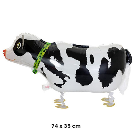 Balon din Folie Metalizata, Cyrax, Figurina Animata, Model Vacuta, 74x35 cm, Ambalaj Individual, Pai Inclus, Umflare cu Aer sau Heliu, Alb-Negru