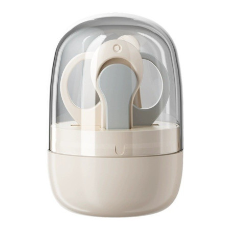 Set 4in1 de Ingrijire Unghii pentru Bebelusi, Cyrax, Cutie de Depozitare Tip Borcan, 0-6 Ani, 10 x 7 x 6 cm, Alb/Gri