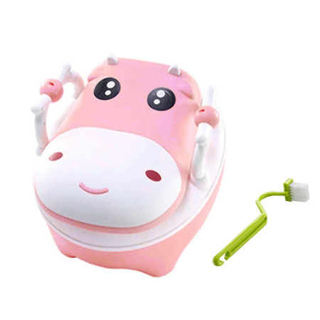 Olita pentru Copii, Cyrax, +1an, Portabila, Design Vacuta cu Capac, Model Prietenos, Non-Toxic, cu Manere, Compartiment Detasabil, Perie Inclusa, Usor de Curatat, Roz