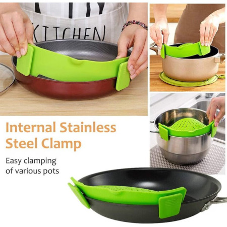 Strecurator Filtru pentru Vase, Cyrax, din Silicon Rezistent la Temperaturi Inalte, Universal, Paste, Legume, Fructe, 23x12.5x6.7 cm Verde