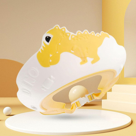 Cyrax Viziera de Protectie Baie Pentru Copii, Fippy, Model Dinozaur, Dimensiune ajustabila, Durabil, Usor de curatat, Impotriva Samponului, pentru Ochi si Urechi, TPE+PP, 22x21 cm, Galben