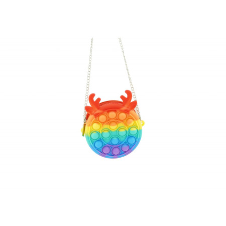 Jucarie antistres din silicon Cyrax, Pop it Now and Flip It ,Mini Geanta, Ren, 6 cm, Curcubeu