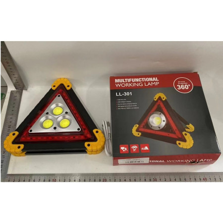 Triunghi Multifunctional de Avertizare,  Lanterna LED, Impermeabil IP65, 800 lm, 2 x AA, Functie Incarcare Telefon, USB si Micro USB, COB, Portocaliu